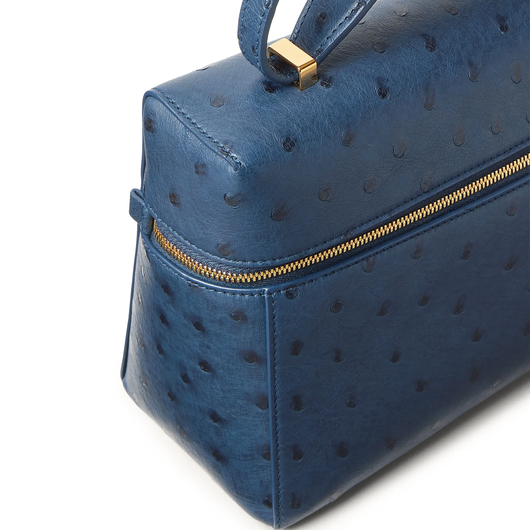 Front Side View of Loro Piana Extra Bag L27 Ostrich Leather Ocean Heart Sun Gold Shoulder Bag FAO0975_W1EH